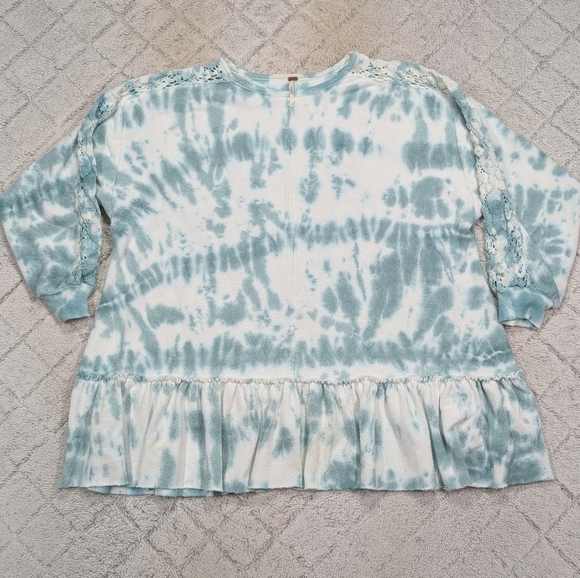 Free People Dress Womens S White Green Jade Tie Dye Aurora Sweatshirt Chic Boho - Picture 2 of 10